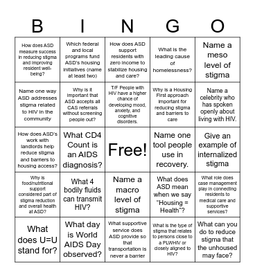 ASD Stigma Bingo Card