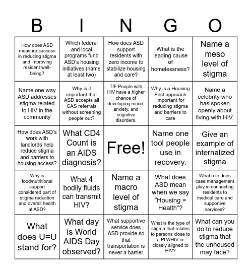 ASD Stigma Bingo Card
