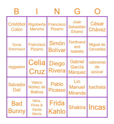 Hispanic Culture Bingo Card