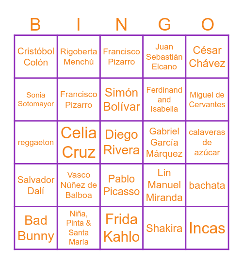 Hispanic Culture Bingo Card