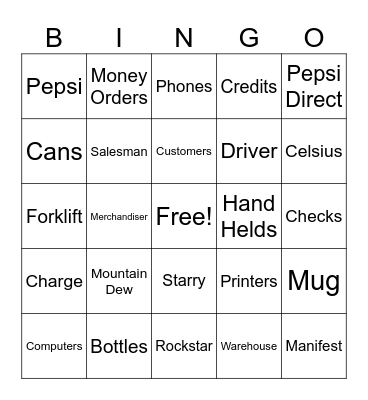 Pepsi! Bingo Card