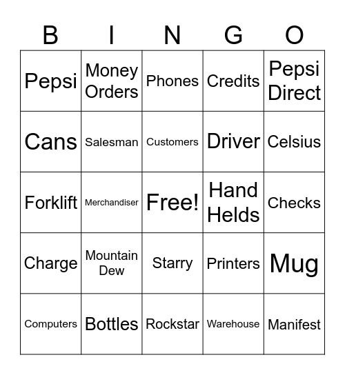 Pepsi! Bingo Card
