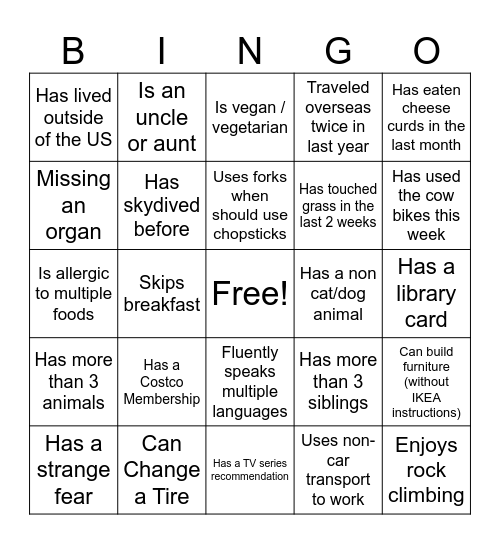 Get to know your HPTS Bingo Card