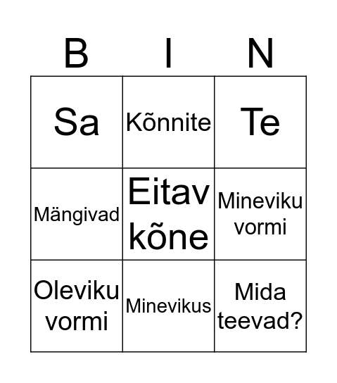 Tegusõnade bingo Card