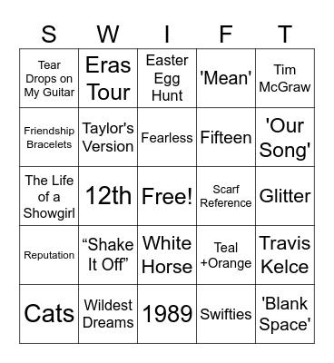 Swiftie Bingo Card