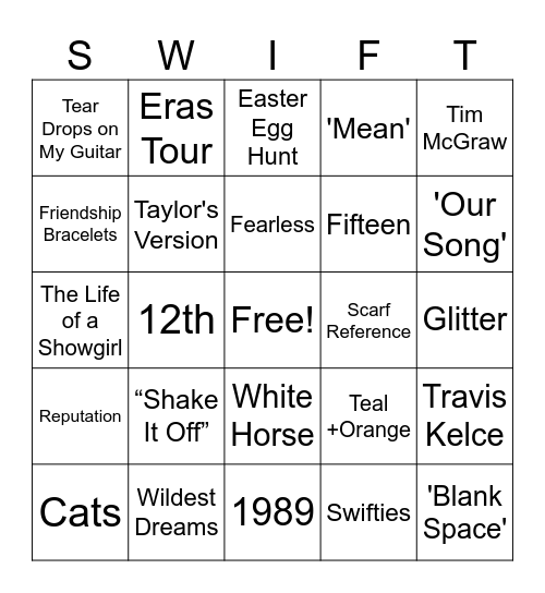 Swiftie Bingo Card