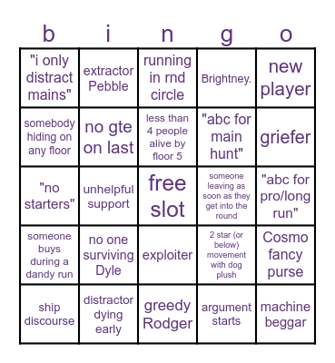 dandy's world PUBLIC run bingo Card