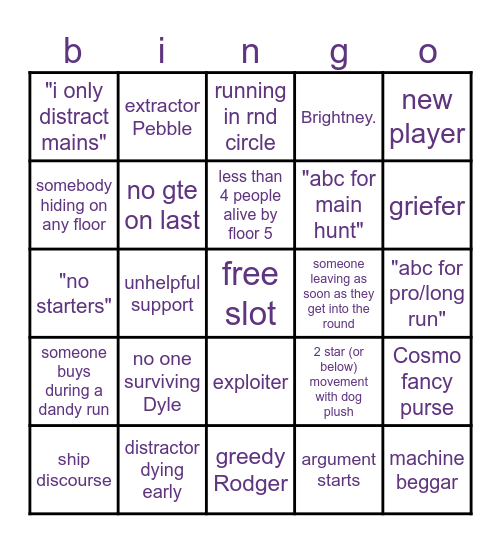 dandy's world PUBLIC run bingo Card