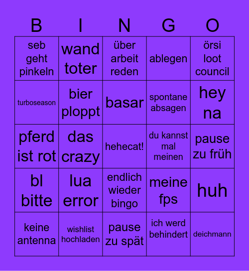 endlich wieder bingo Card