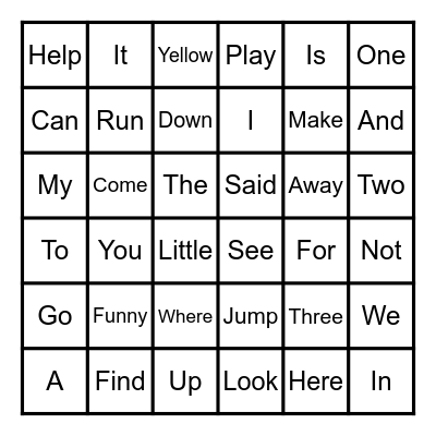 Dolch Sight Words Bingo Card