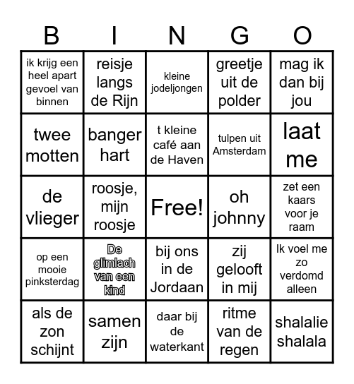 Nederlandse muziek Bingo Card