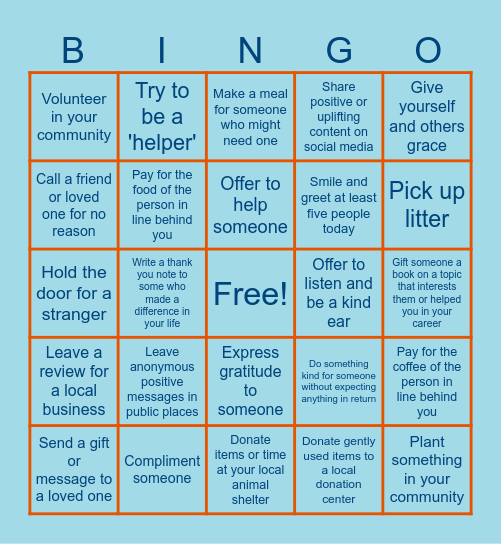 Graebel Kindness Bingo Card
