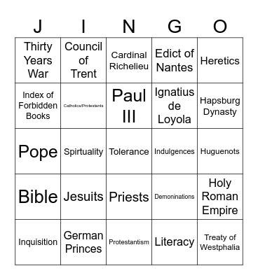 Counter-Reformation Jingo Bingo Card