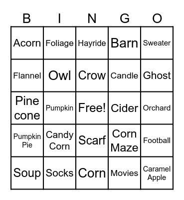 Fall Bingo! Bingo Card