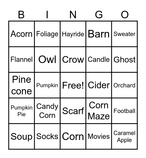 Fall Bingo! Bingo Card