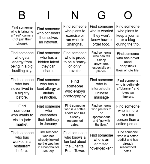 Shanghai! Bingo Card