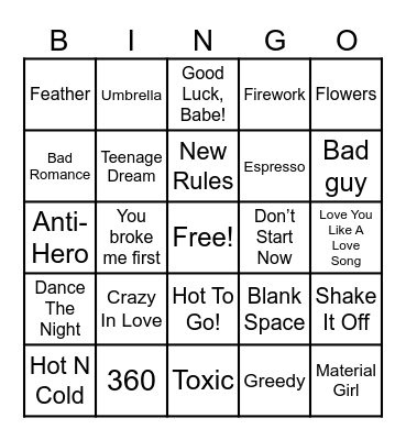 Ladies of Pop Bingo Card