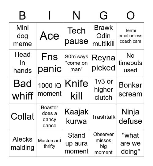 vct playoffs drinking card Bingo Card