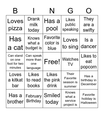 Find the person Bingo Card