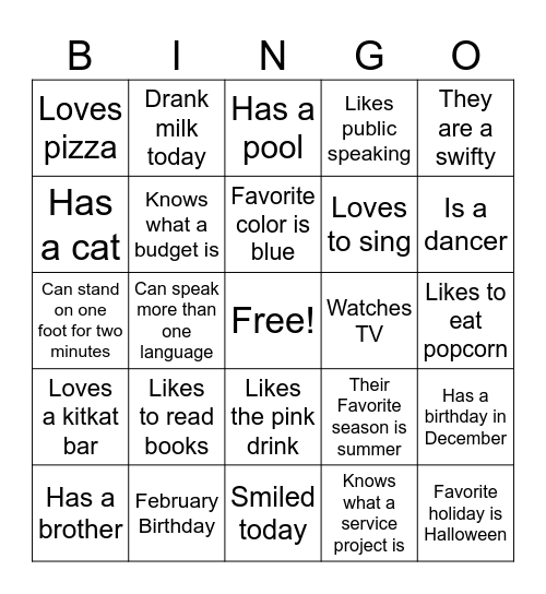 Find the person Bingo Card