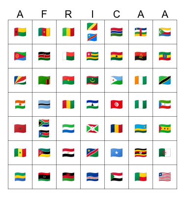 Flags africa 🌍 Bingo Card