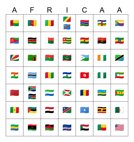 Flags africa 🌍 Bingo Card