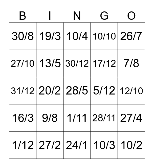 Los Cumpleaños 25 Bingo Card