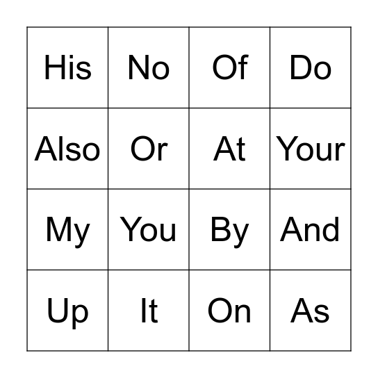 Sight Word Connect Four Bingo Card