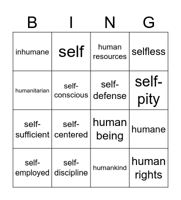 Humans and Self (Let's Talk) Bingo Card