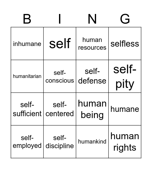 Humans and Self (Let's Talk) Bingo Card