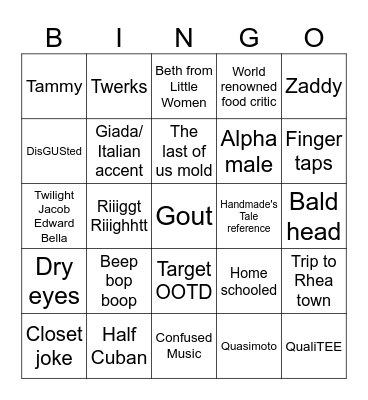 Timmy's Takeout Bingo Card