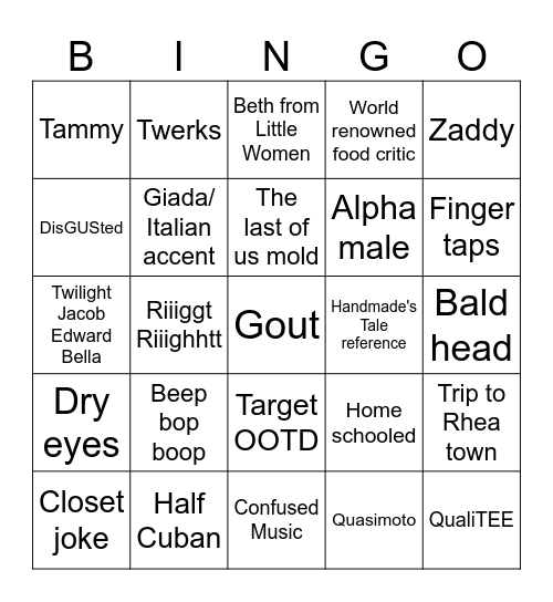 Timmy's Takeout Bingo Card