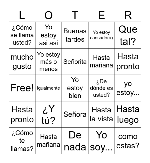 Lotería- saludos y despedidas Bingo Card
