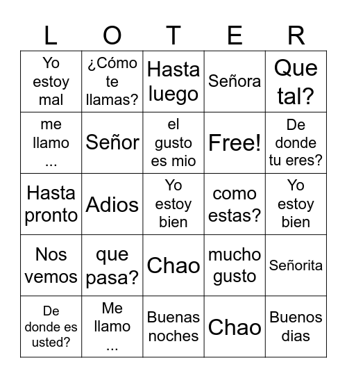 Lotería- saludos y despedidas Bingo Card