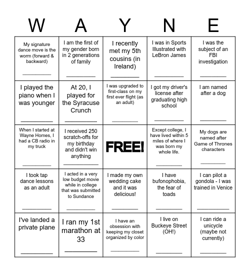 WH Bingo Card