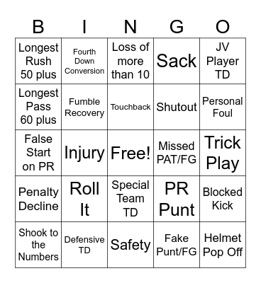 PR Vs Park Crossing Bingo Card