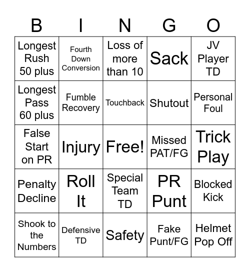 PR Vs Park Crossing Bingo Card