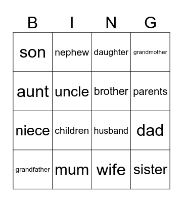 FAMILY MEMBERS Bingo Card
