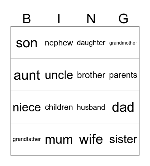 FAMILY MEMBERS Bingo Card