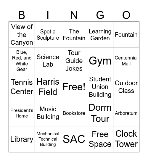 Lewis and Clark State College Bingo Card