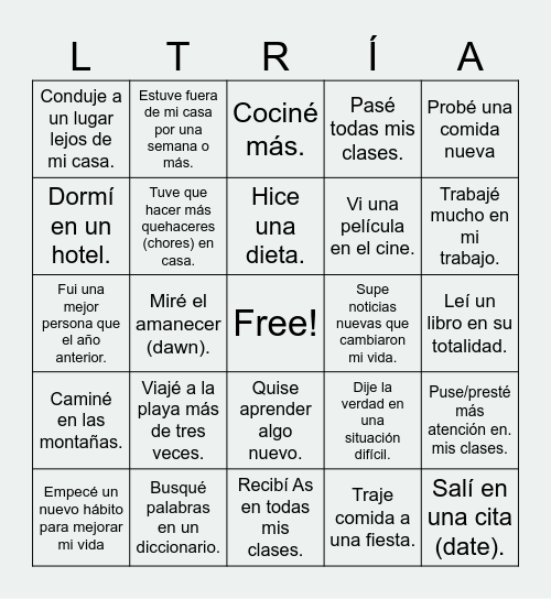 En los últimos dos años, ¿lo hiciste? - El pretérito Bingo Card