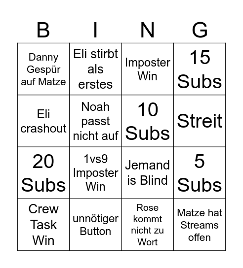 Matze Among Bingo Card