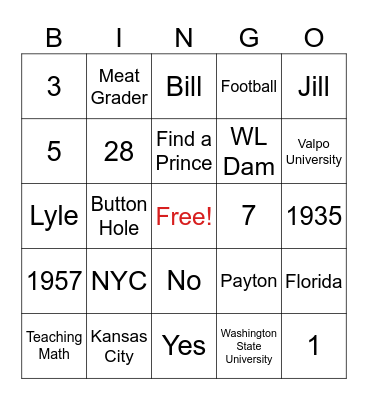 This is your life, Lyle Bingo Card