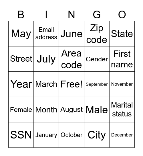 Untitled Bingo Card