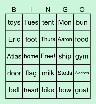 Lesson 4 Picture Plus Bingo Card