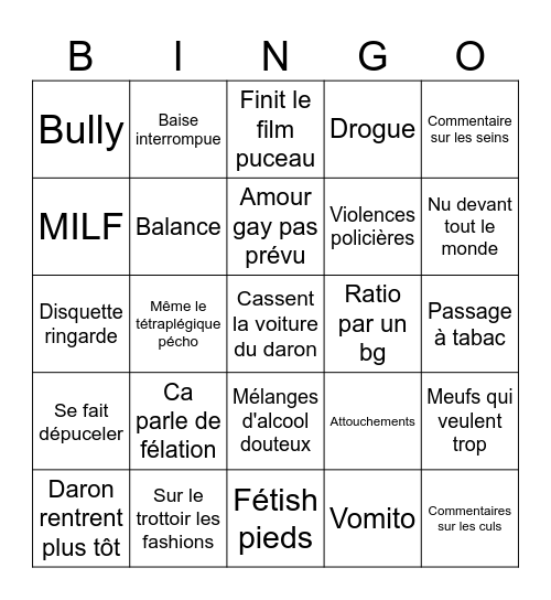 Projet X Bingo Card