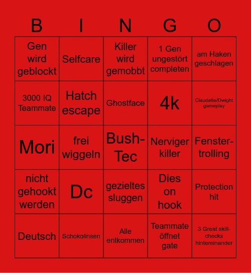 DBDBingo Card