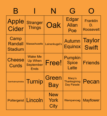 Fall Bingo! Bingo Card