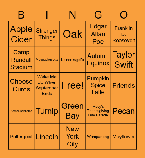 Fall Bingo! Bingo Card