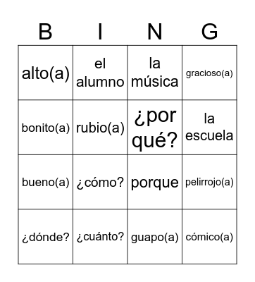 Unidad 1 Bingo Card